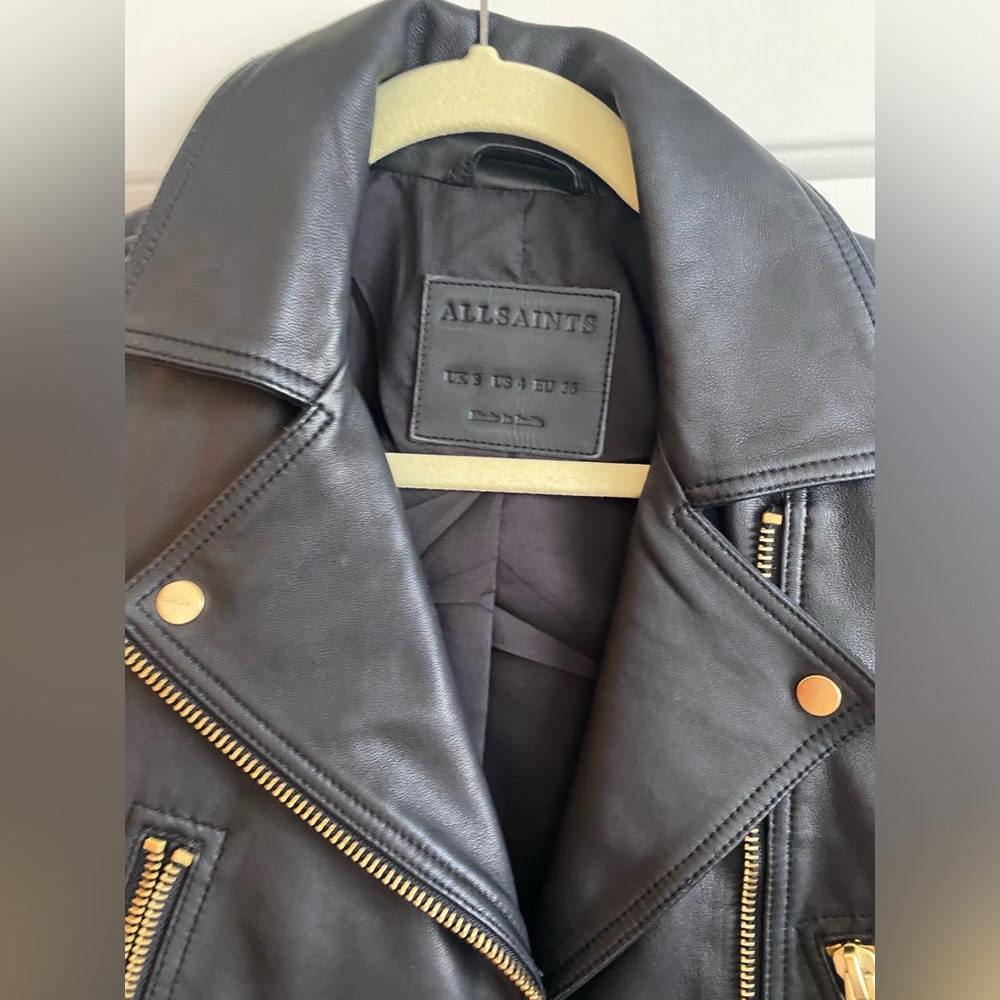 ALLSAINTS cropped genuine leather jacket